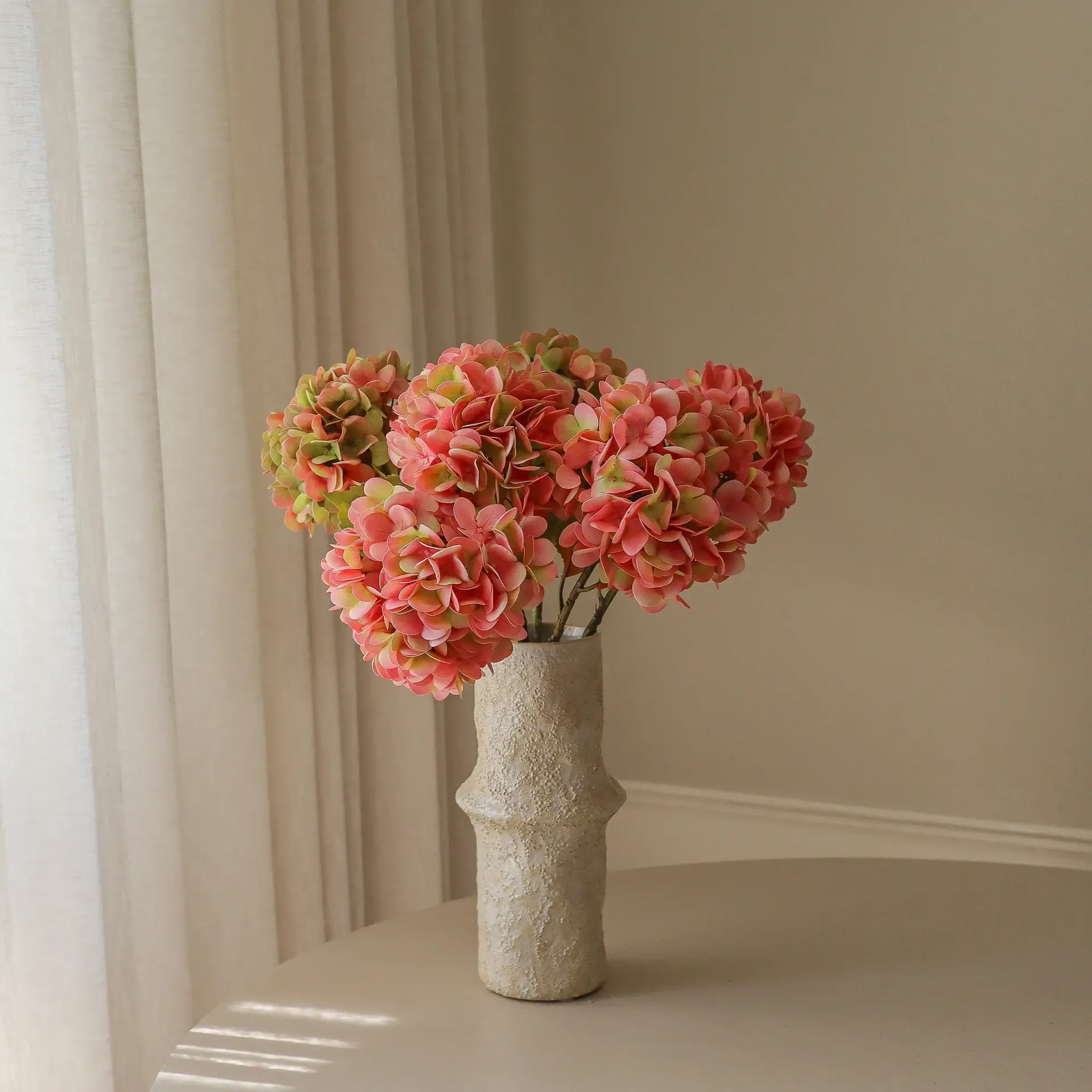 Hortensia kunstig bukett, Soft pink, 60 cm, 5 stk Botané