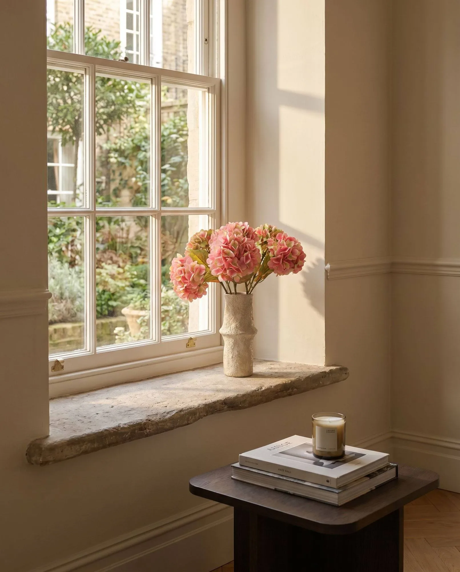 Hortensia kunstig bukett, Soft pink, 60 cm, 5 stk Botané
