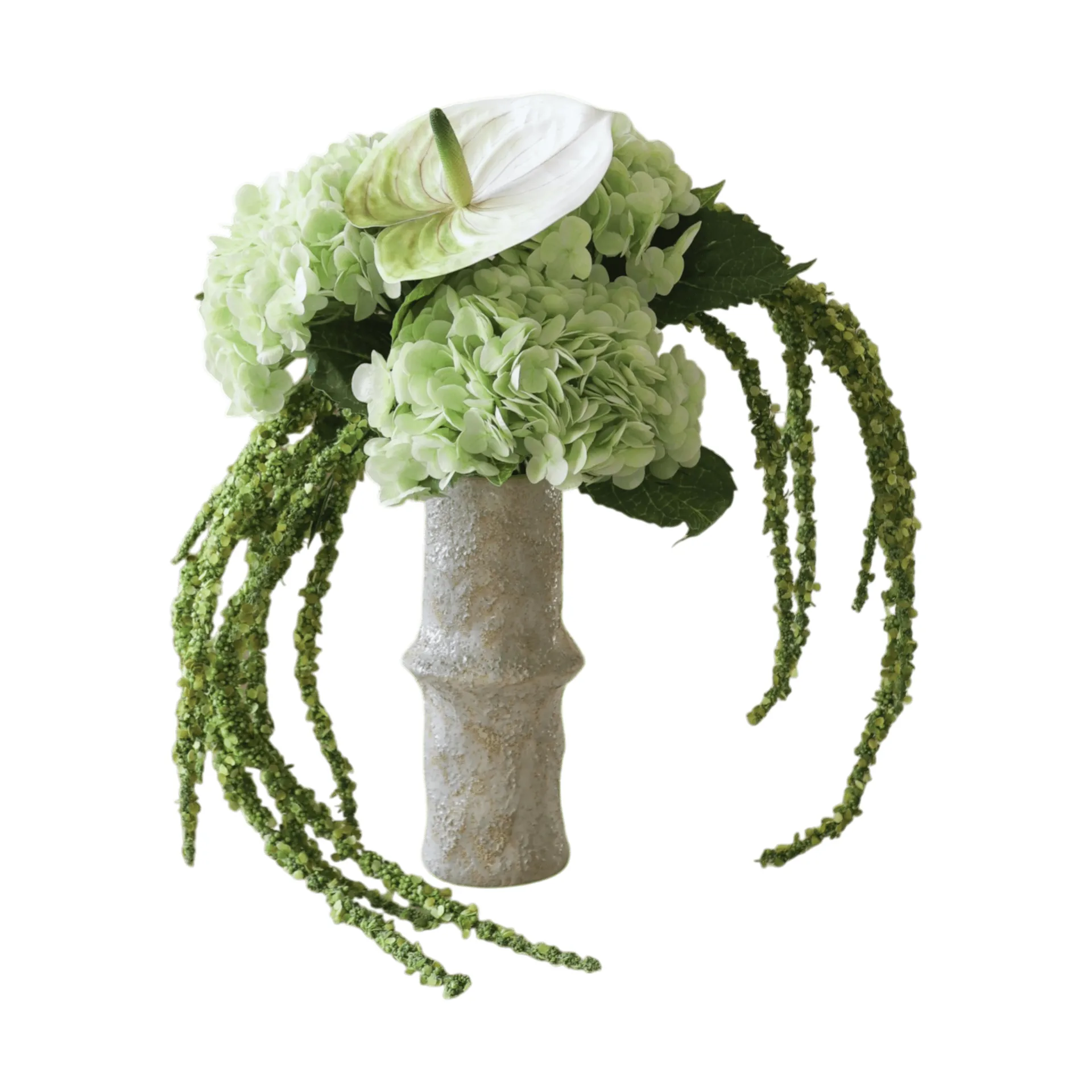 Kunstig blomsterbukett Dewdrop Symphony, Hortensia-lysegrønn anthurium-amarant 6 stk Botané