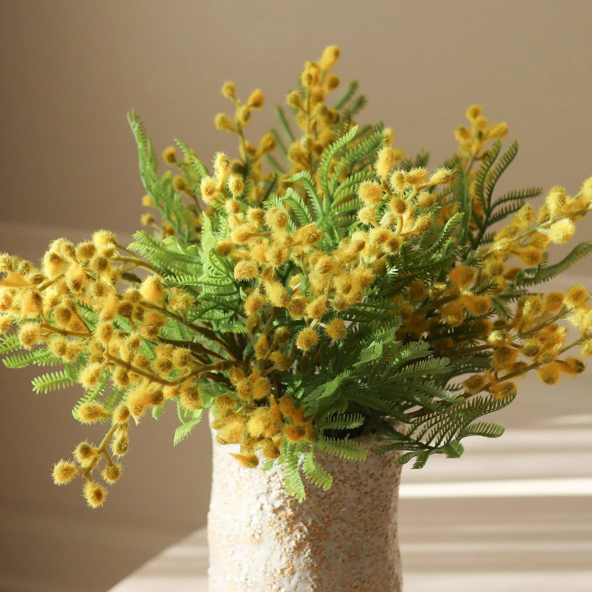Mimosa kunstig bukett, Mini, gul 10 stk Botané