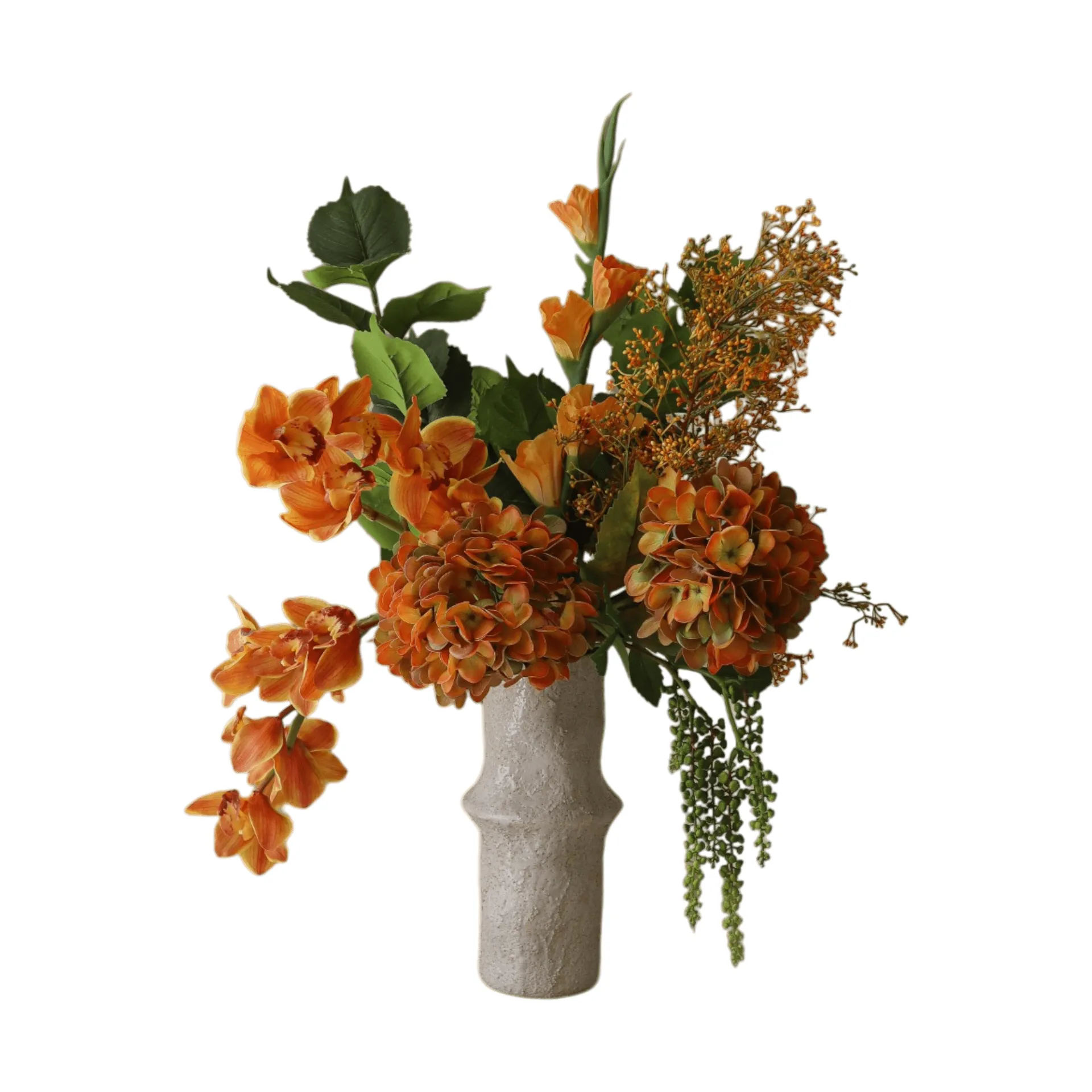 The Orangery kunstig bukett, Cymbidiumorkidé-gladiolus-hortensia, 85 cm, 10 stk Botané