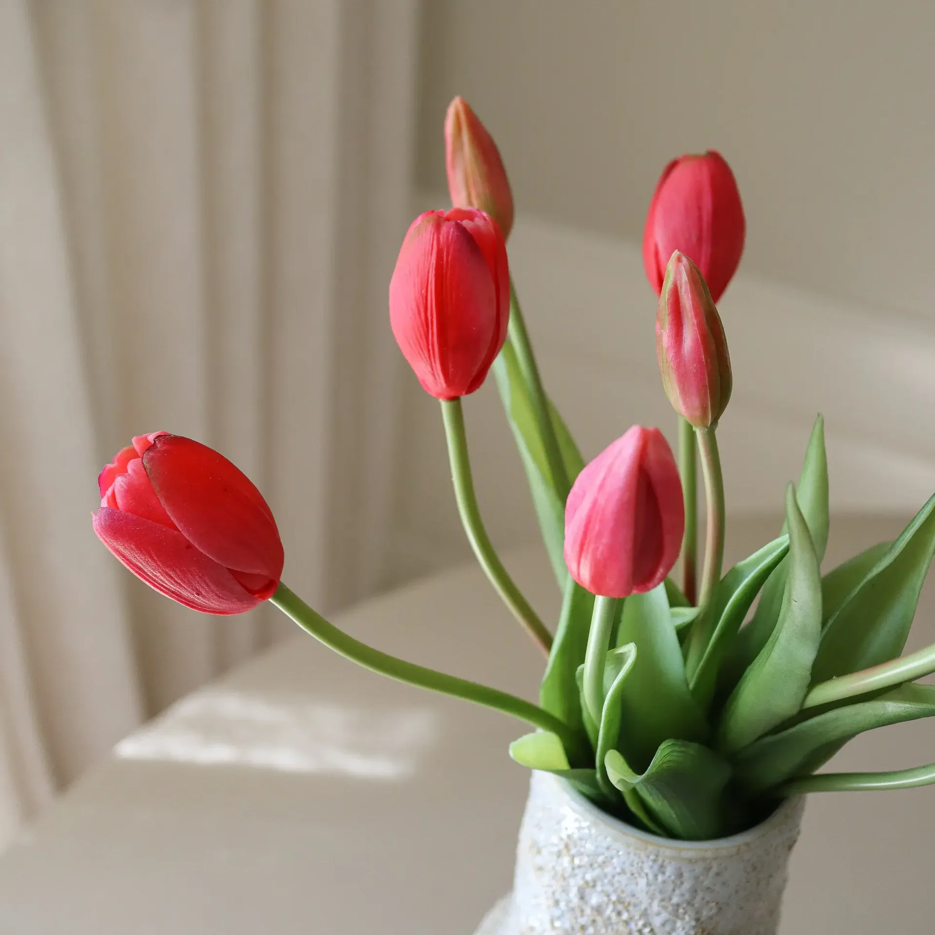 Tulipaner kunstig bukett, Light red, 5 stk Botané