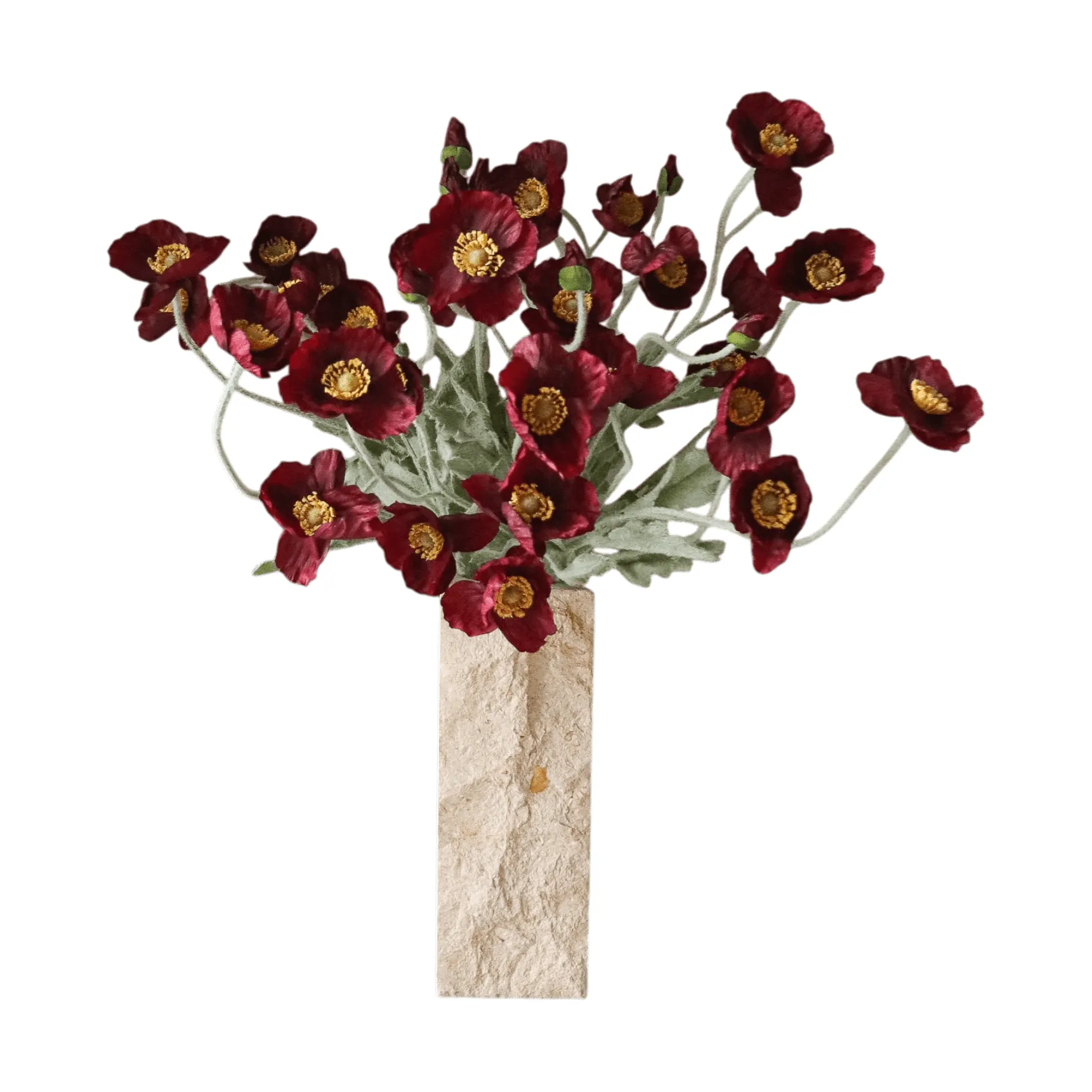 Vallmo kunstig bukett, Burgundy, 56 cm, 10 stk Botané