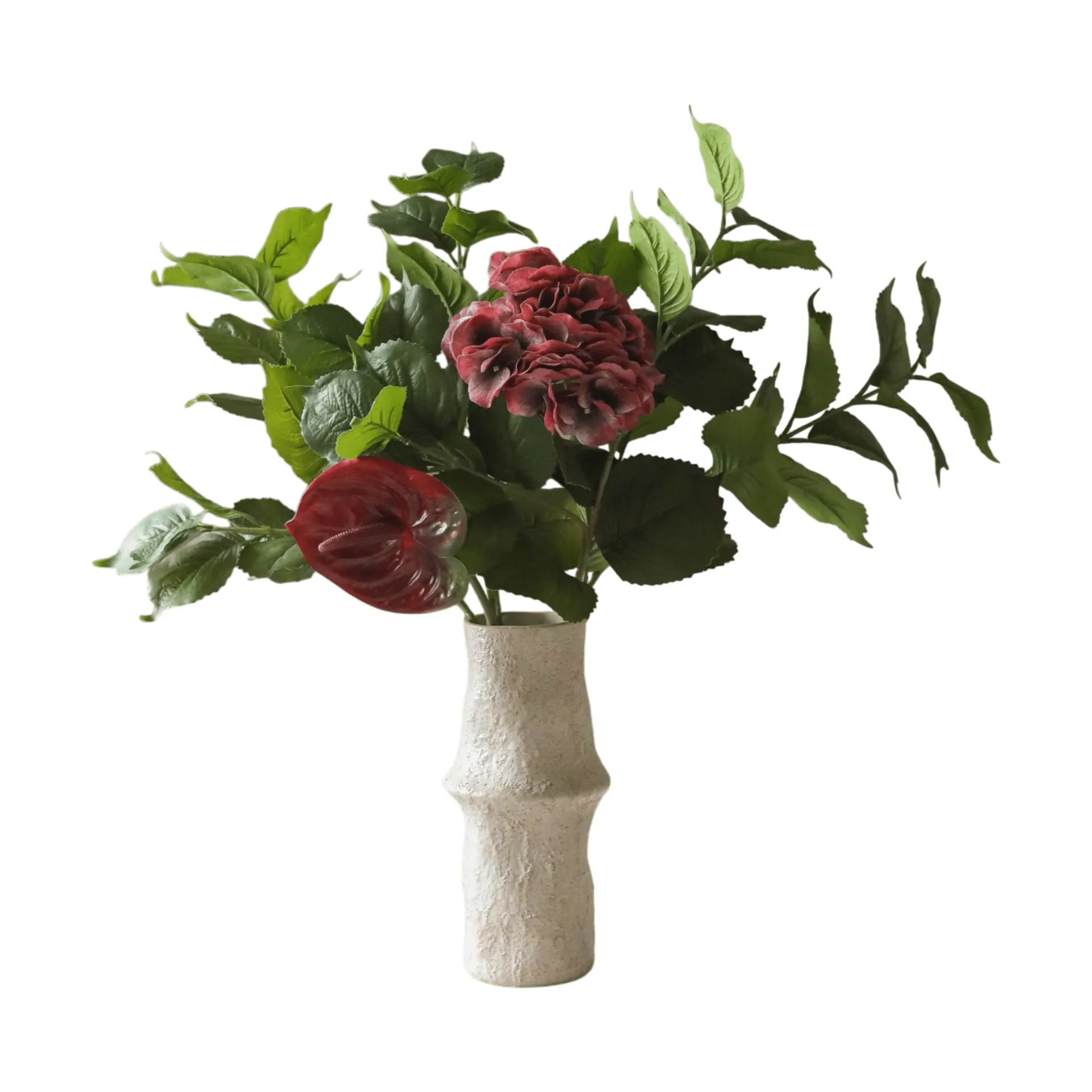 Velvet rouge kunstig bukett, Hortensia-rød anthurium 6 stk Botané