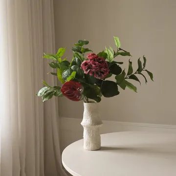 Velvet rouge kunstig bukett - Hortensia-rød anthurium 6 stk - Botané