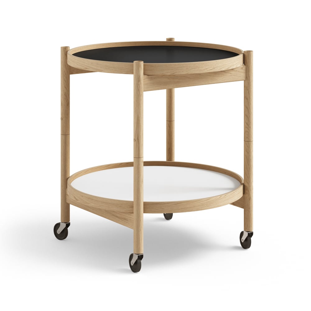 Brdr. Krüger Bølling Tray Table model 50 rullebord base, oljet eikestativ