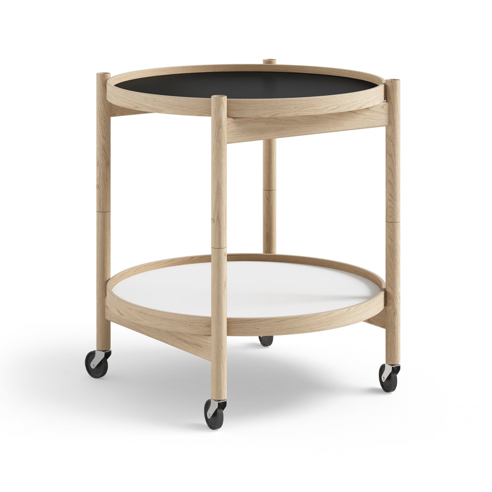 Brdr. Krüger Bølling Tray Table model 50 rullebord base, ubehandlet eikestativ
