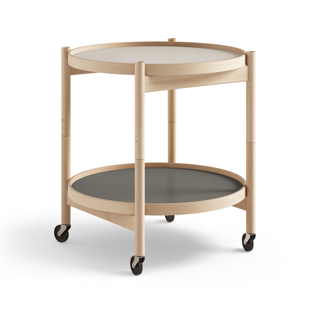 Brdr. Krüger Bølling Tray Table model 50 rullebord stone, oljet bøkestativ