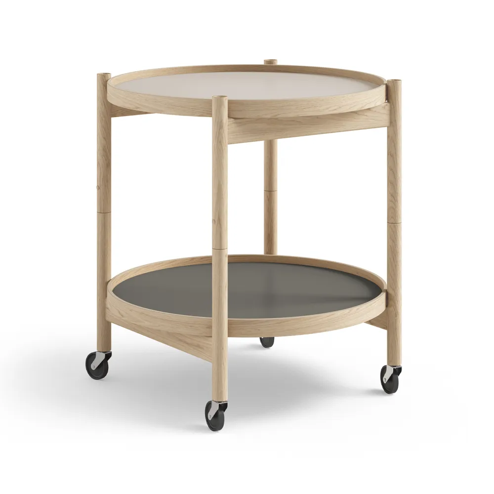 Bølling Tray Table model 50 rullebord, stone, ubehandlet eikestativ Brdr. Krüger