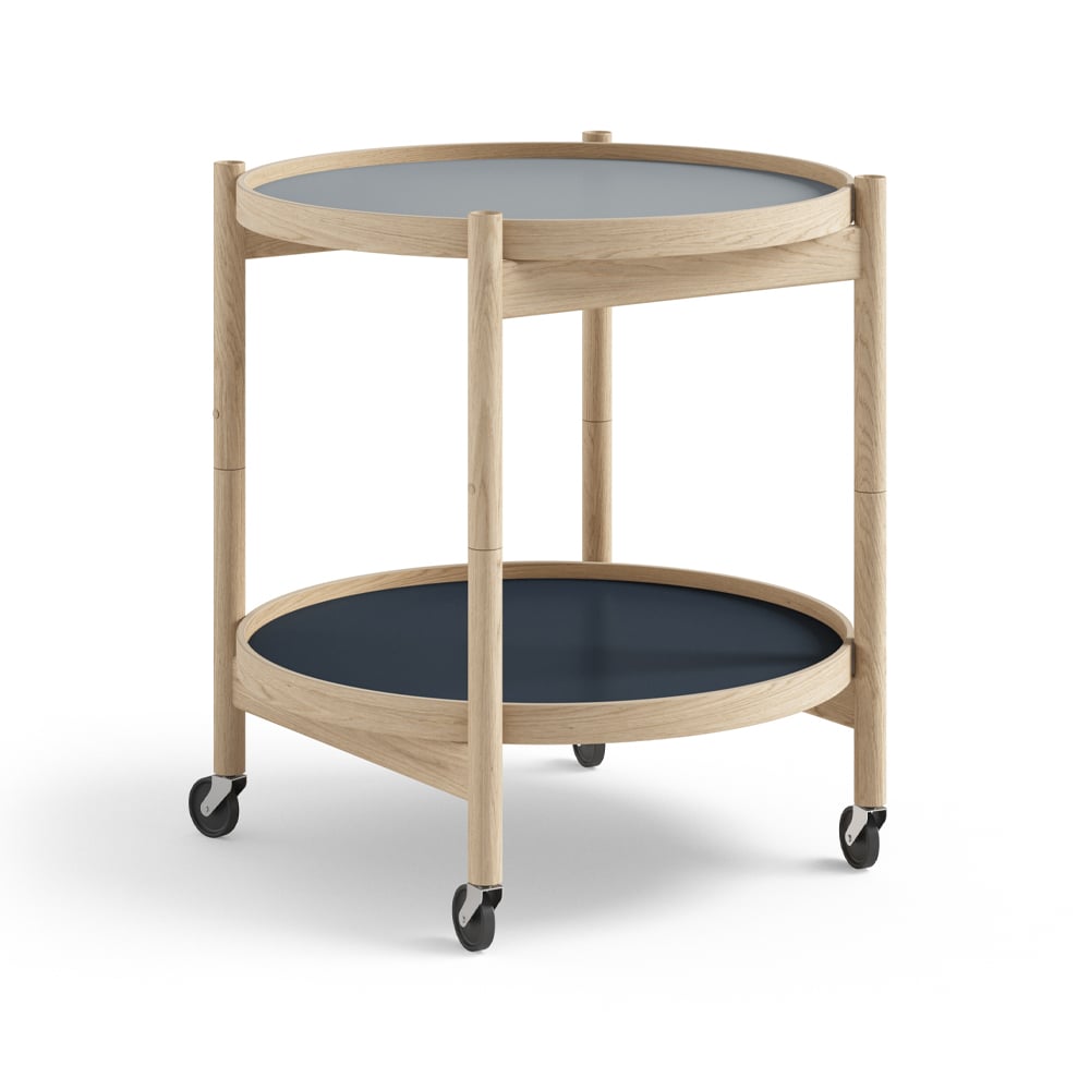Brdr. Krüger Bølling Tray Table model 50 rullebord water, ubehandlet eikestativ