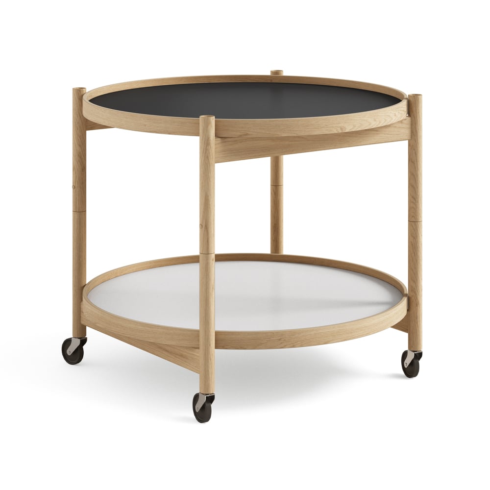 Brdr. Krüger Bølling Tray Table model 60 rullebord base, oljet eikestativ