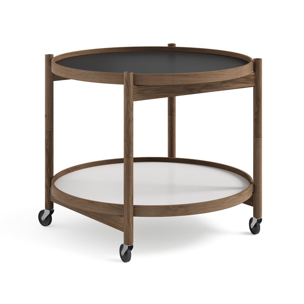 Brdr. Krüger Blling Tray Table model 60 rullebord base, rykoljet eikestativ