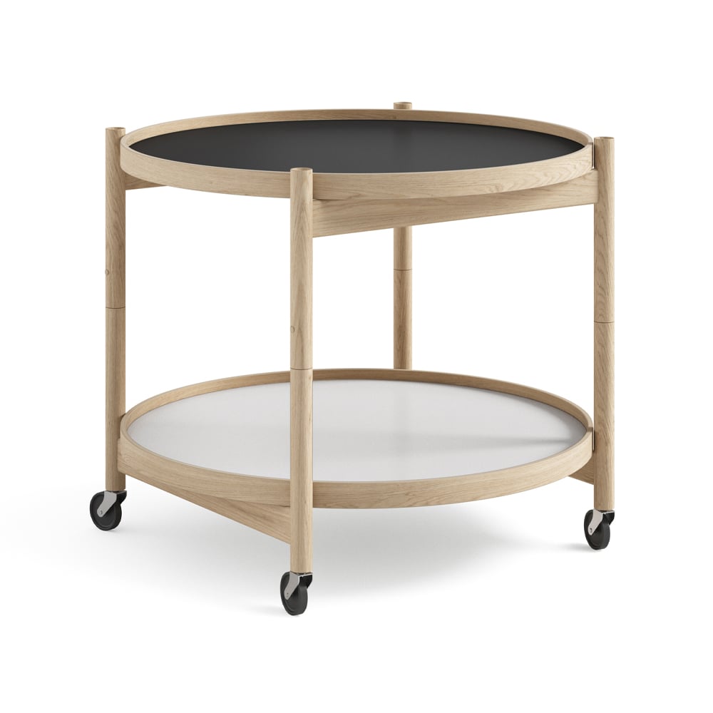 Brdr. Krüger Blling Tray Table model 60 rullebord base, ubehandlet eikestativ