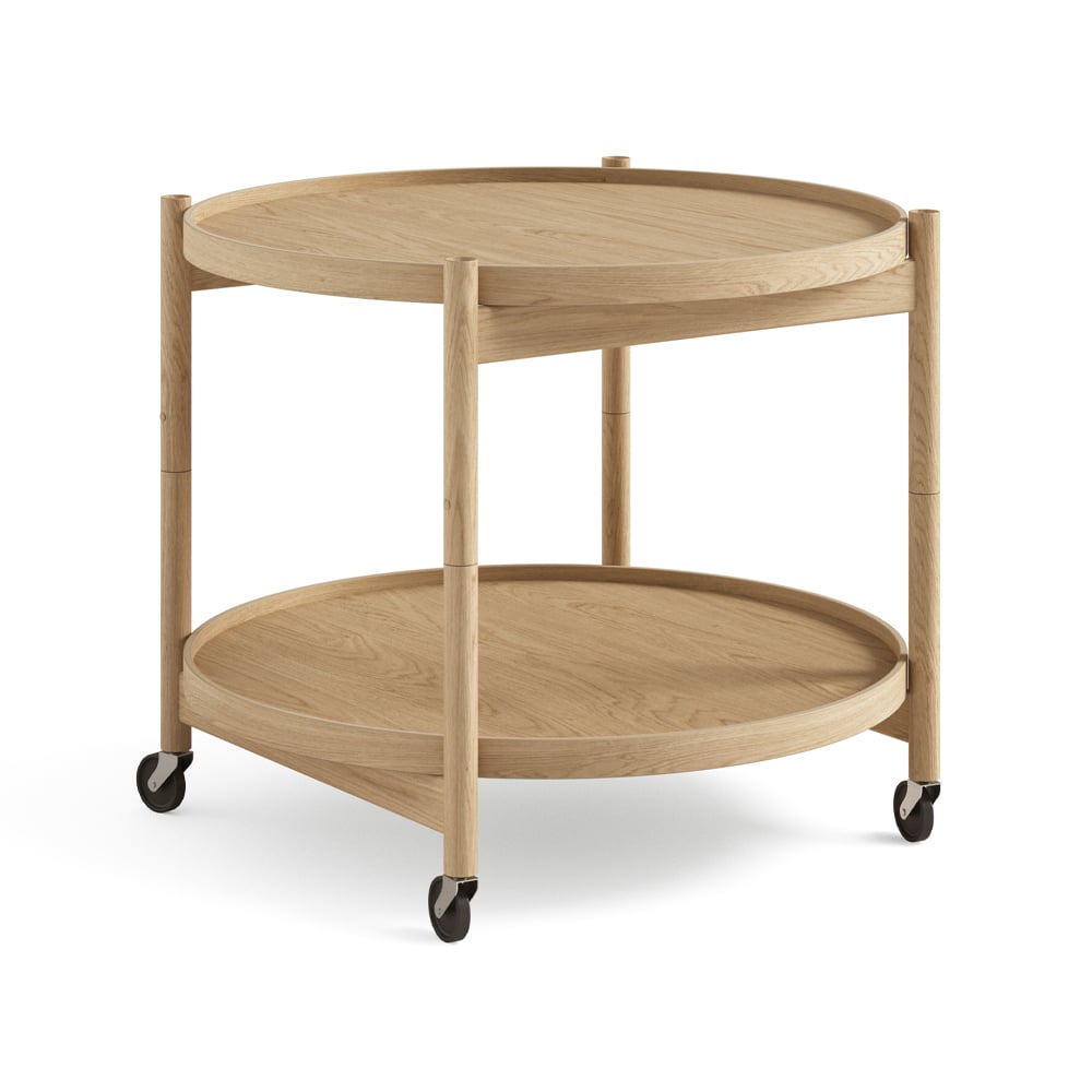 Brdr. Krüger Bølling Tray Table model 60 rullebord eik olje, oljet eikestativ