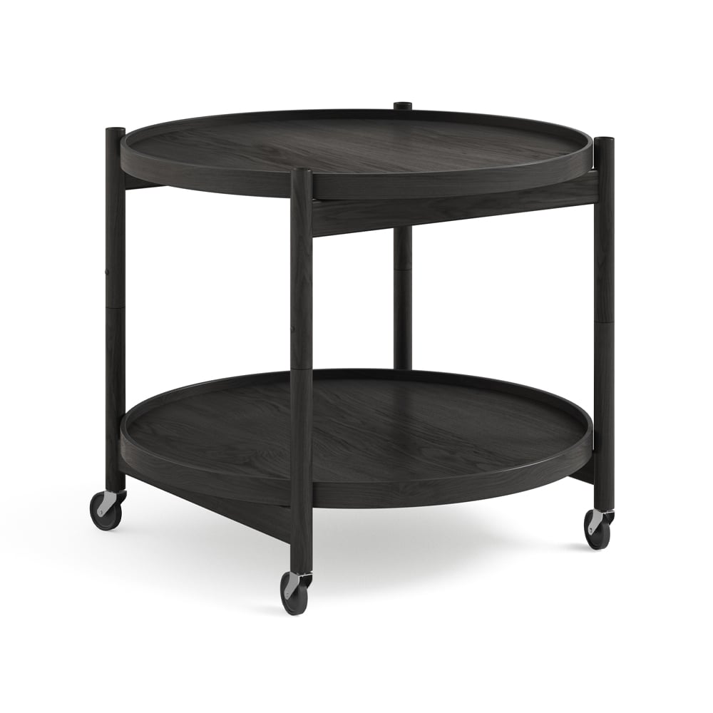 Brdr. Krüger Bølling Tray Table model 60 rullebord eik sort lakk, sortlakkert eikestativ