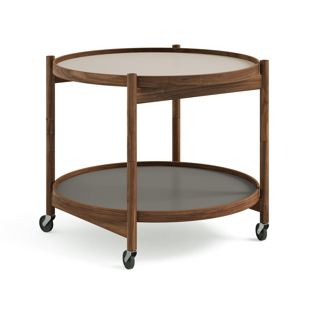 Brdr. Krüger Bølling Tray Table model 60 rullebord stone, oljet valnøttstativ