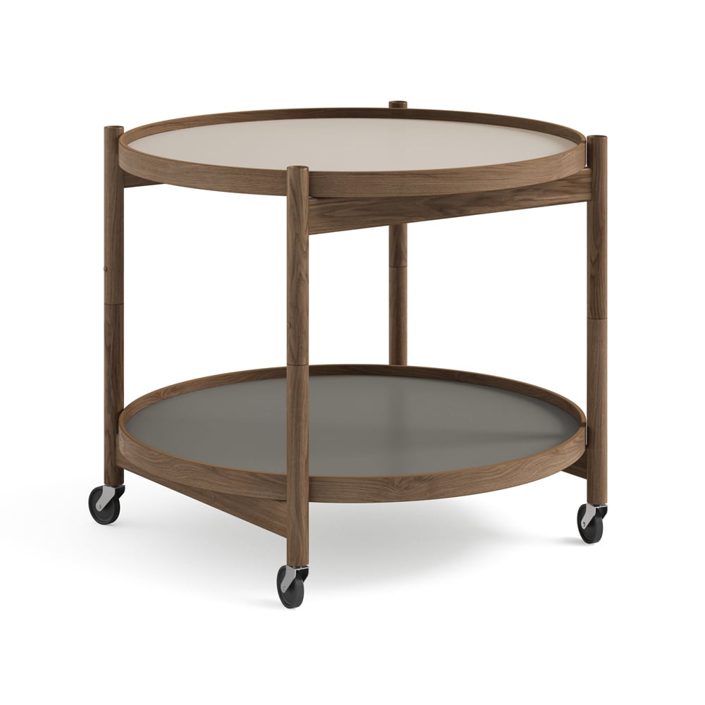 Brdr. Krüger Bølling Tray Table model 60 rullebord stone, røykoljet eikestativ