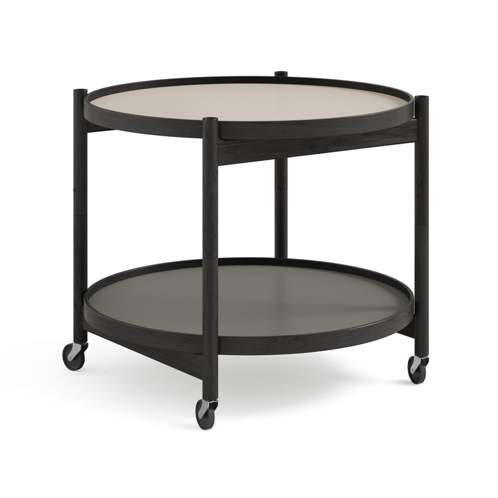 Brdr. Krüger Bølling Tray Table model 60 rullebord stone, sortlakkert eikestativ