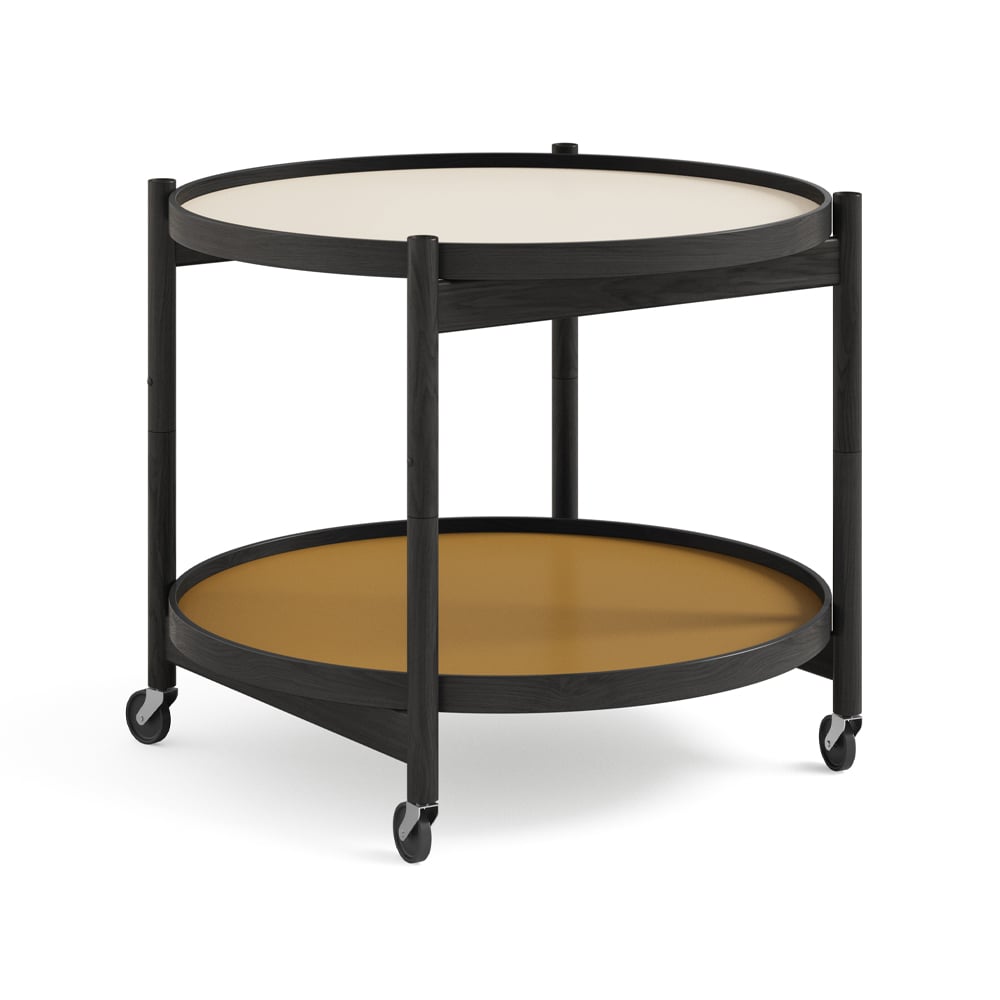 Brdr. Krüger Bølling Tray Table model 60 rullebord sunny, sortlakkert eikestativ
