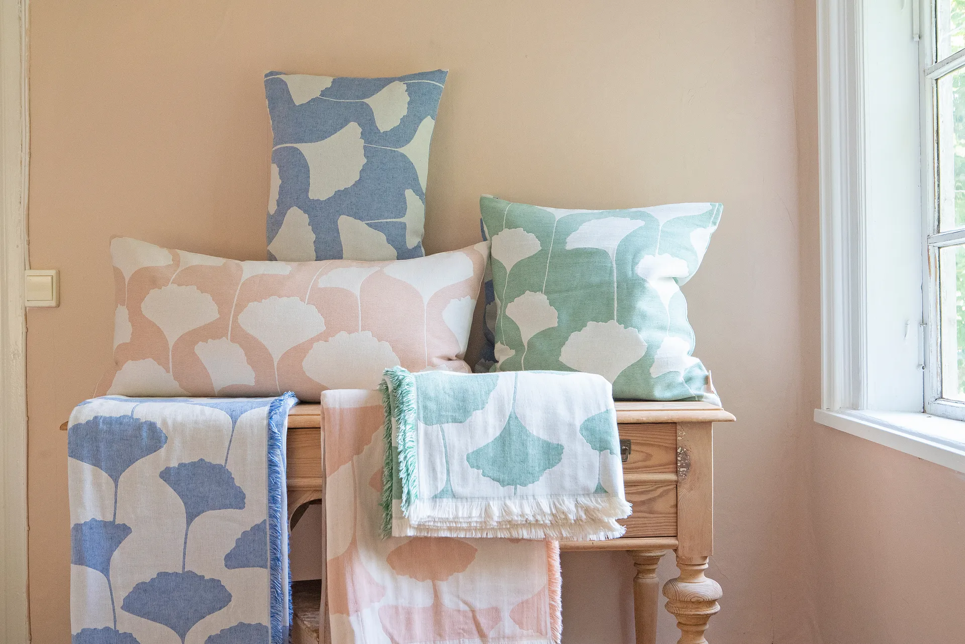 Ginko bomullspledd 130x170 cm, Grønn-hvit (Emerald) Brita Sweden