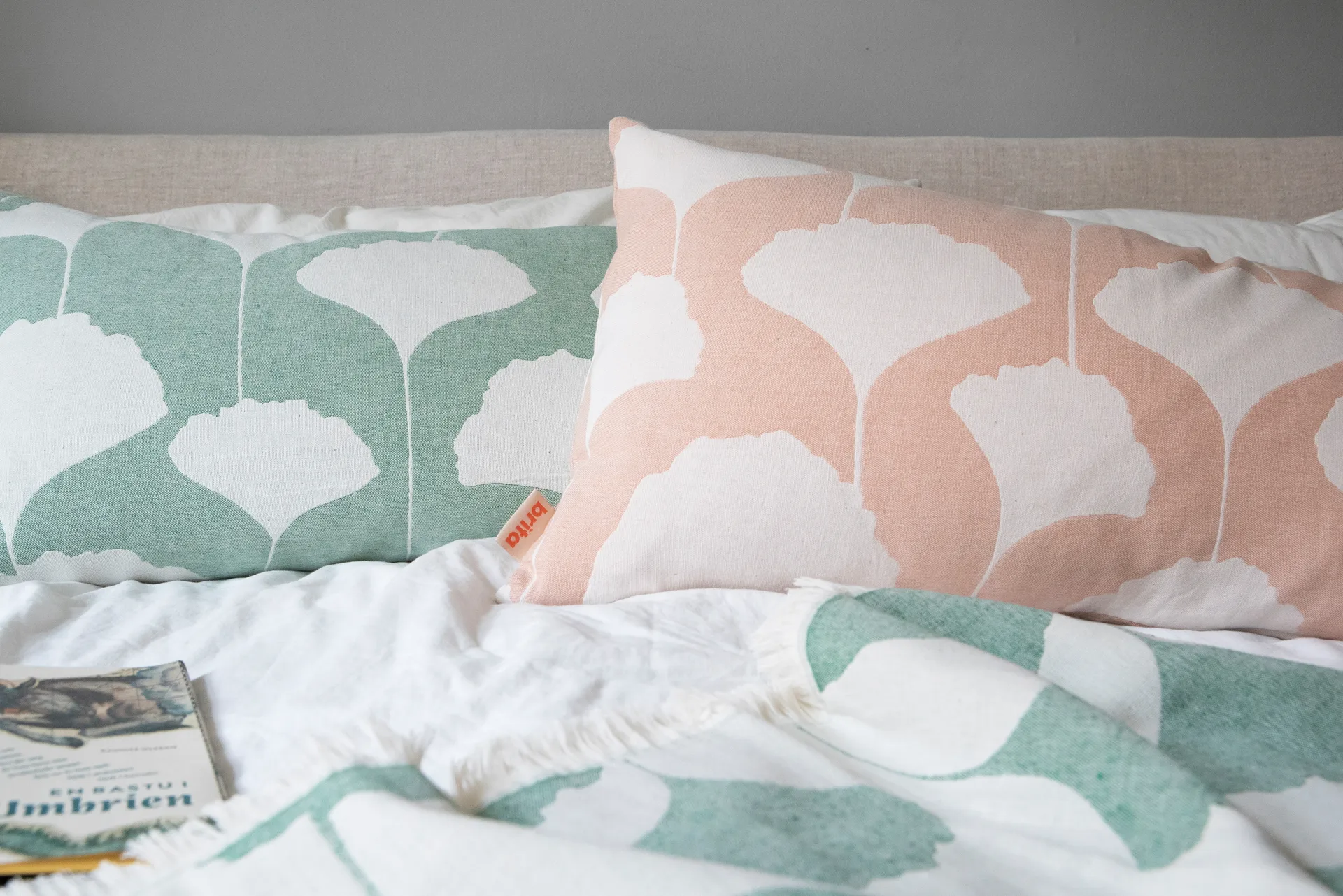 Ginko bomullspledd 130x170 cm, Grønn-hvit (Emerald) Brita Sweden