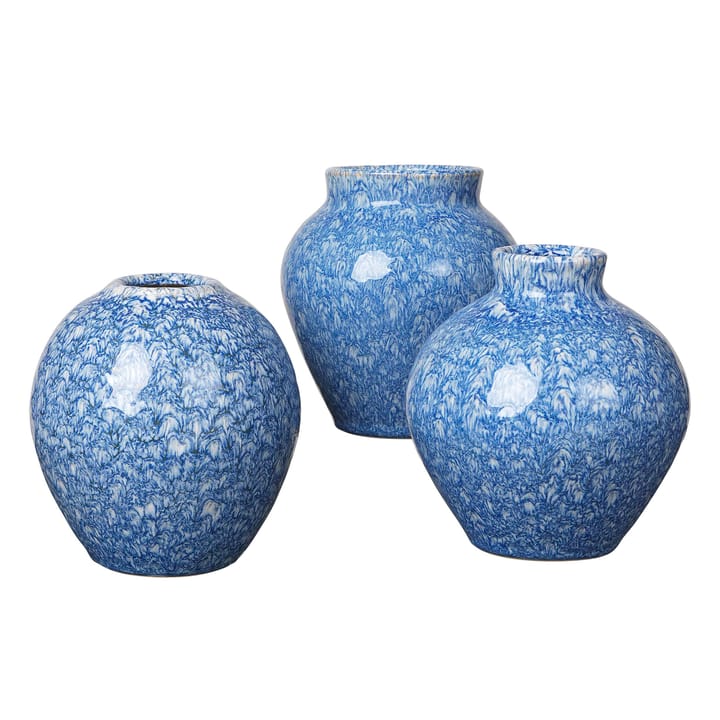 Ingrid keramikvase 14,5 cm 3-stk. - Insignia blue-white - Broste Copenhagen