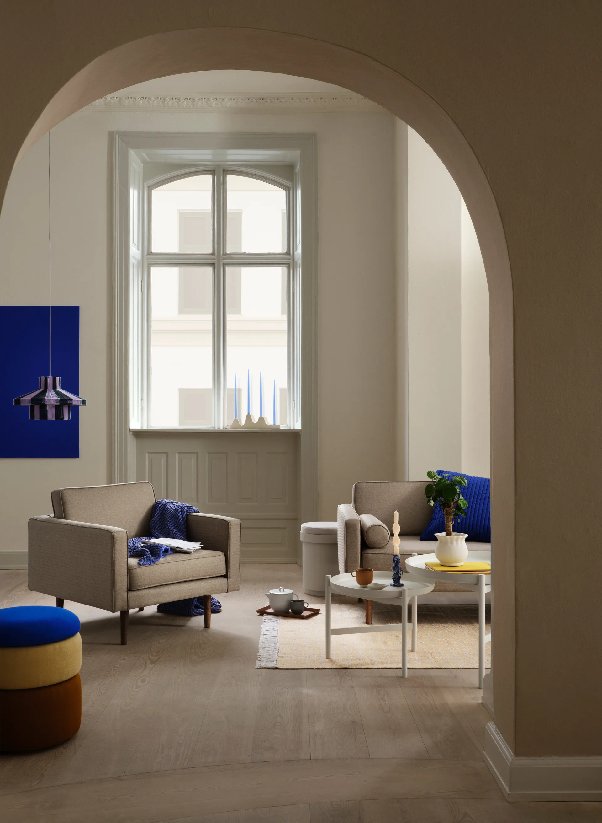 Pond puff 42 cm, Blue-sand-ochre Broste Copenhagen