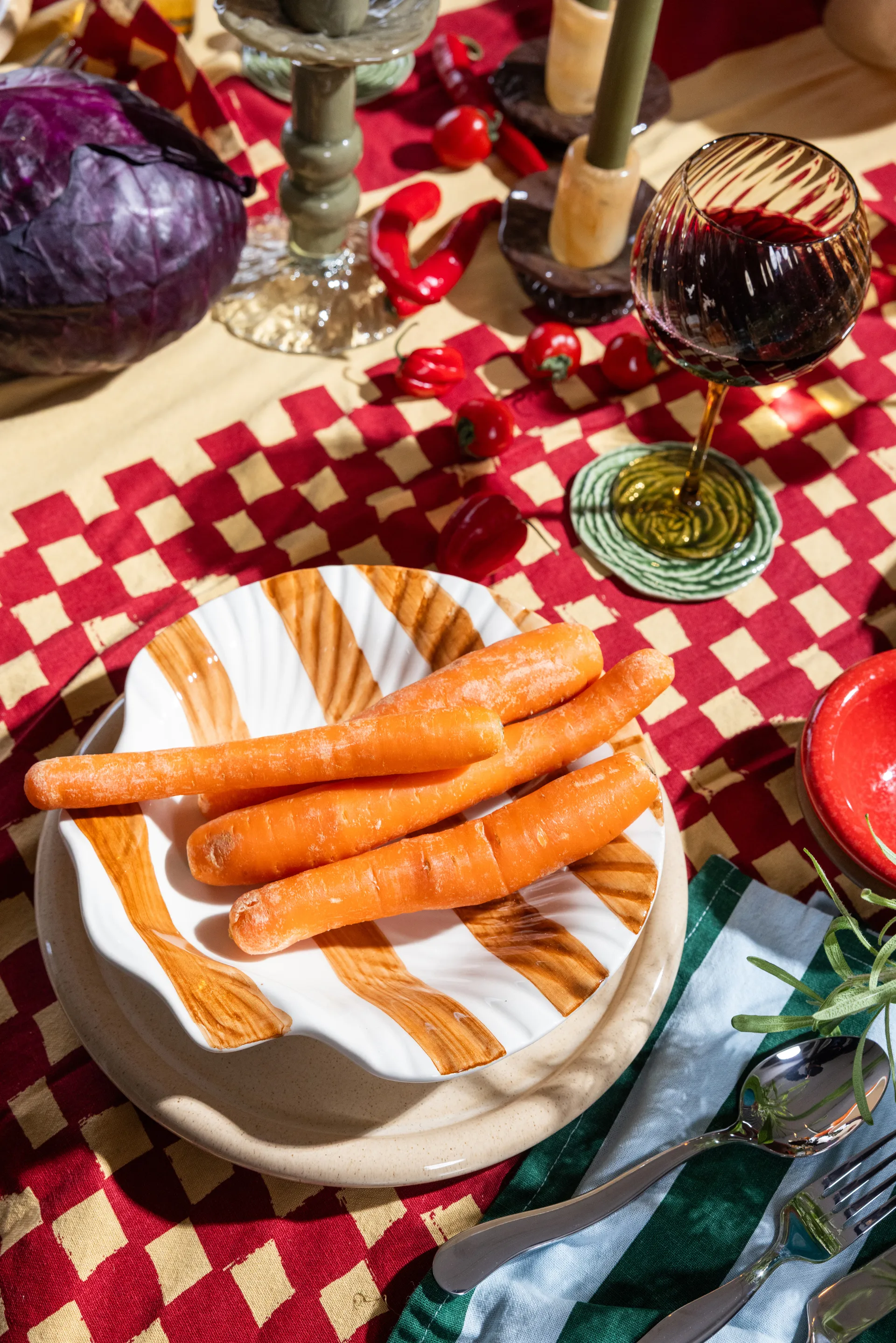 Armona stripe tallerken 23,5x23,5 cm, Lysbrun-hvit Byon