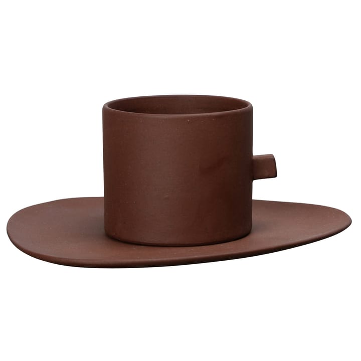 Clay kaffekopp med fat, Brun Byon