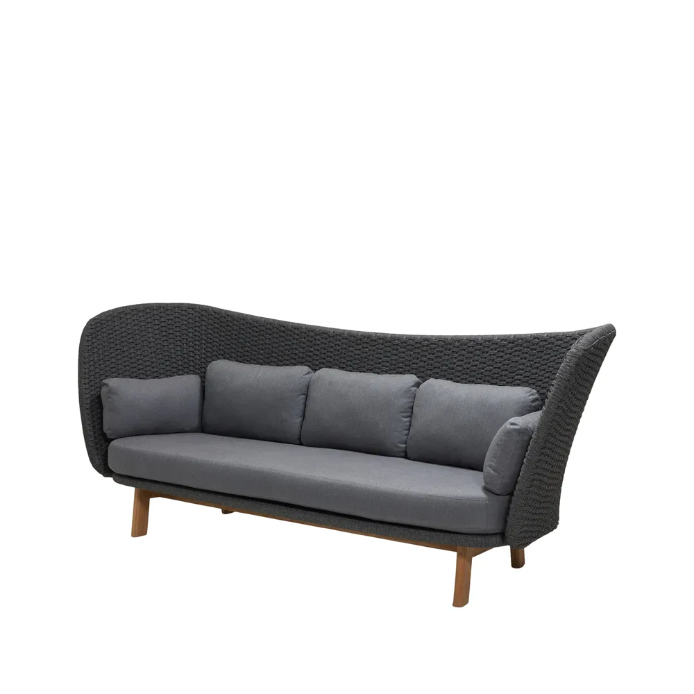 Peacock Wing 3-seters sofa, Cane-Line Natté dark grey, inkl. grå puter, ben i teak Cane-line