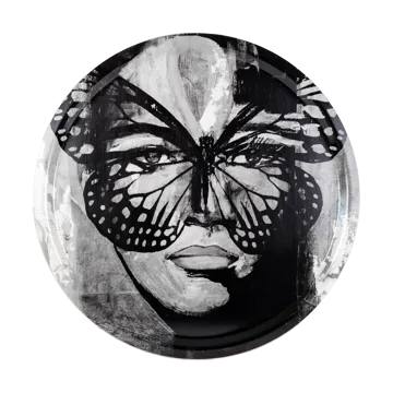 Golden Butterfly brett Ø46 cm - Black-white - Carolina Gynning