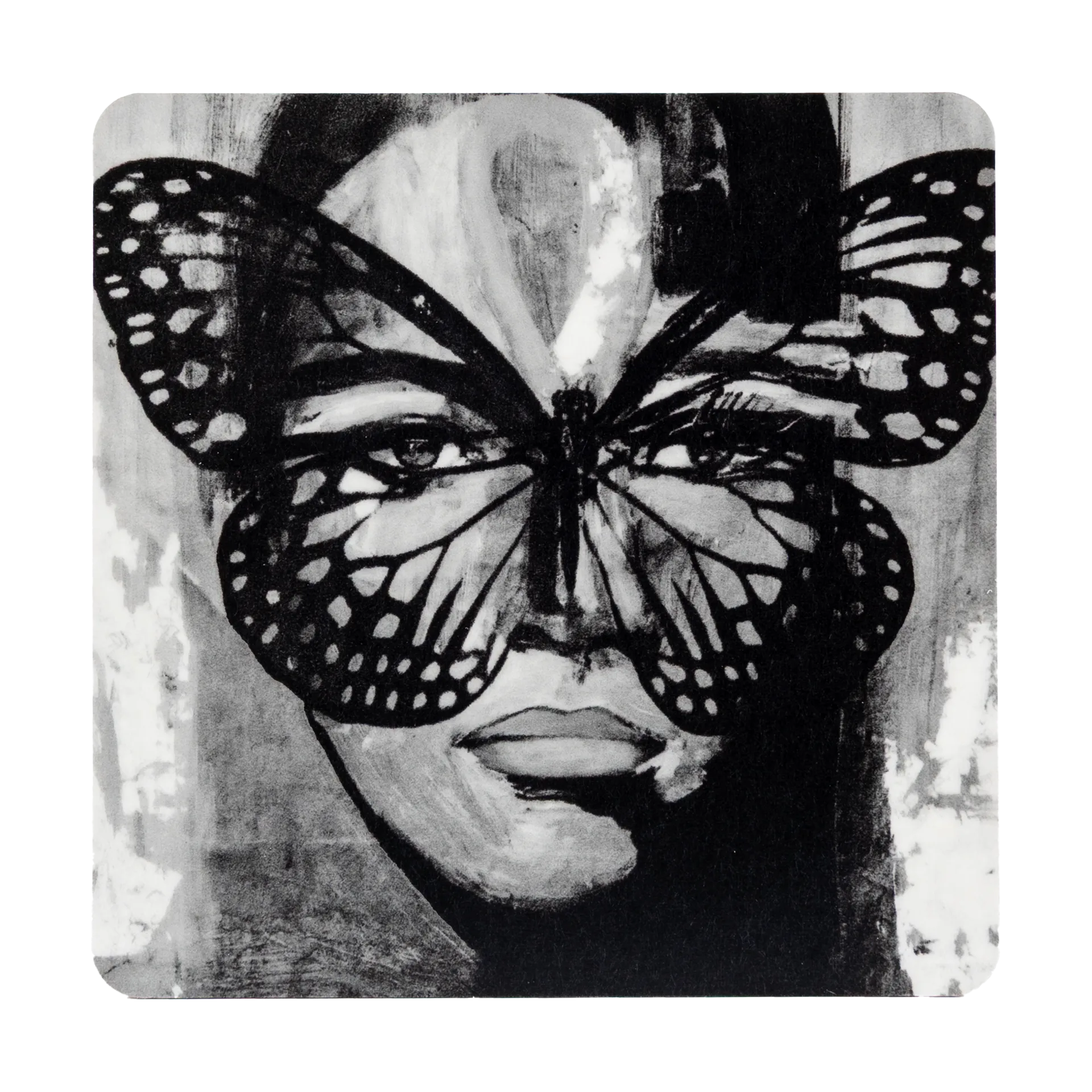 Golden Butterfly glassbrikke  9x9 cm, Black-white Carolina Gynning