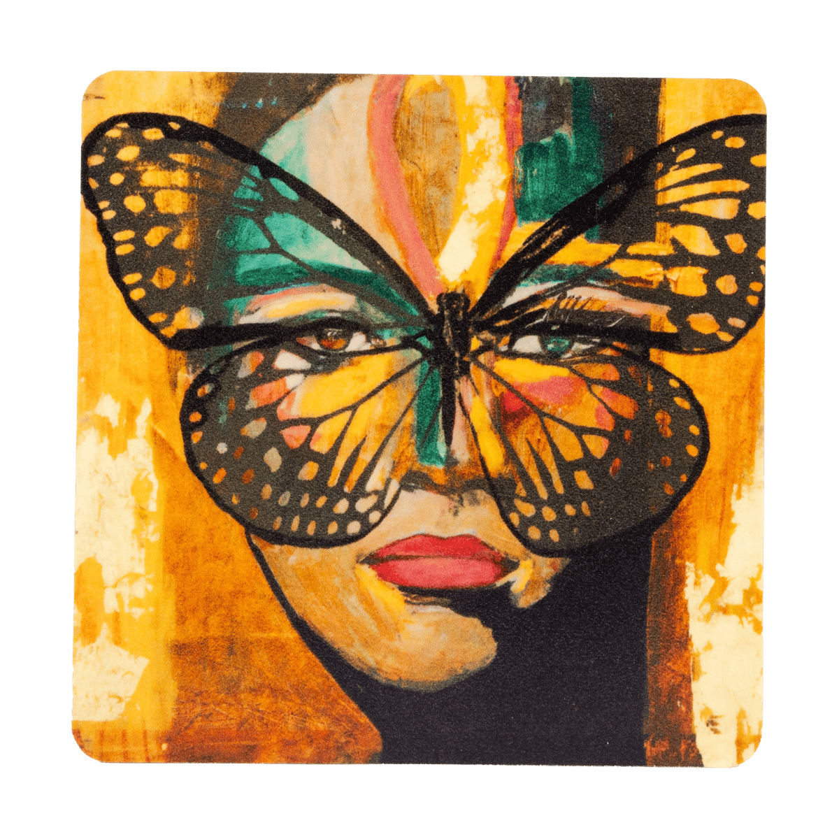 Carolina Gynning Golden Butterfly glassbrikke  9x9 cm Orange-black