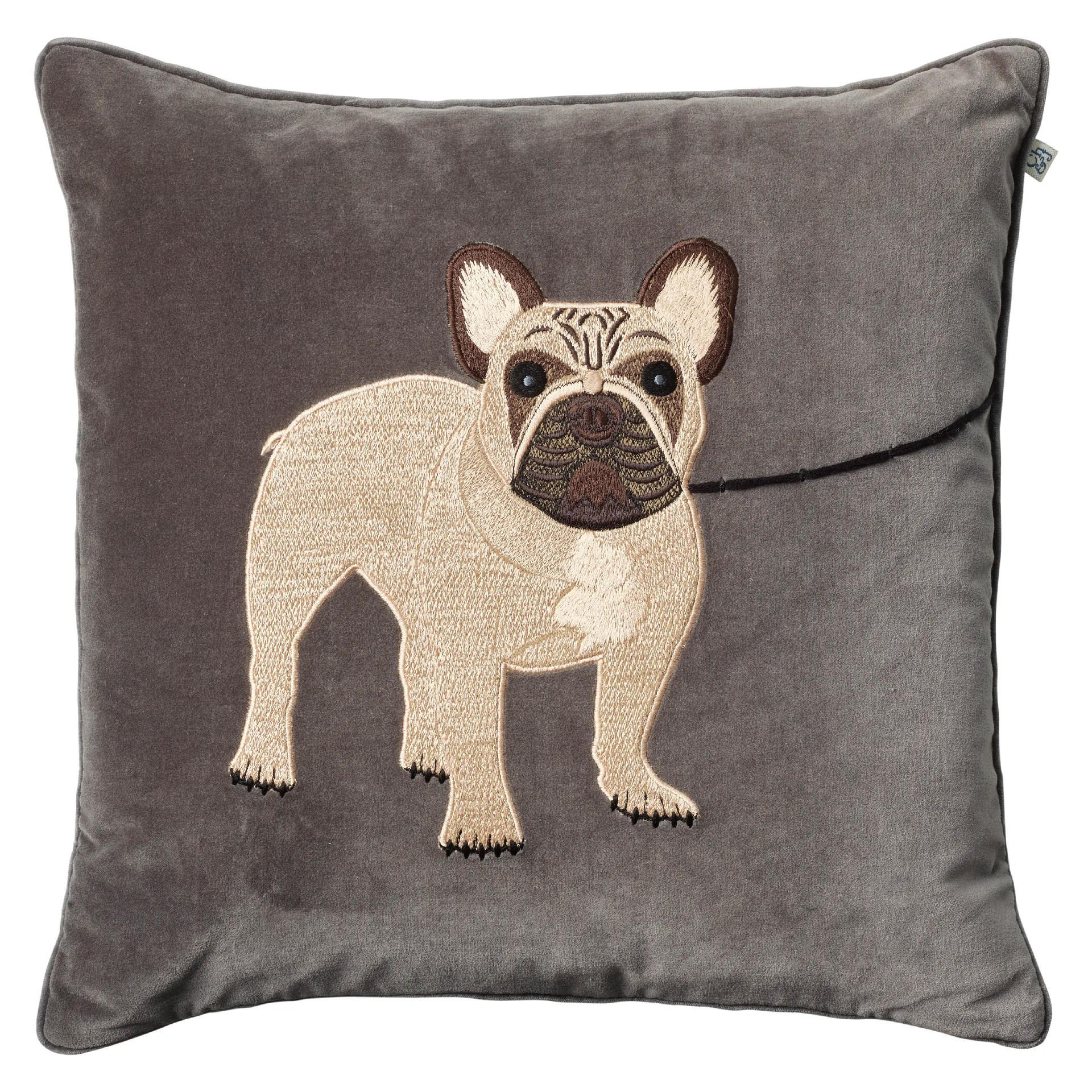 Embroidered French Bull Dog putevar 50x50 cm, Grå Chhatwal & Jonsson