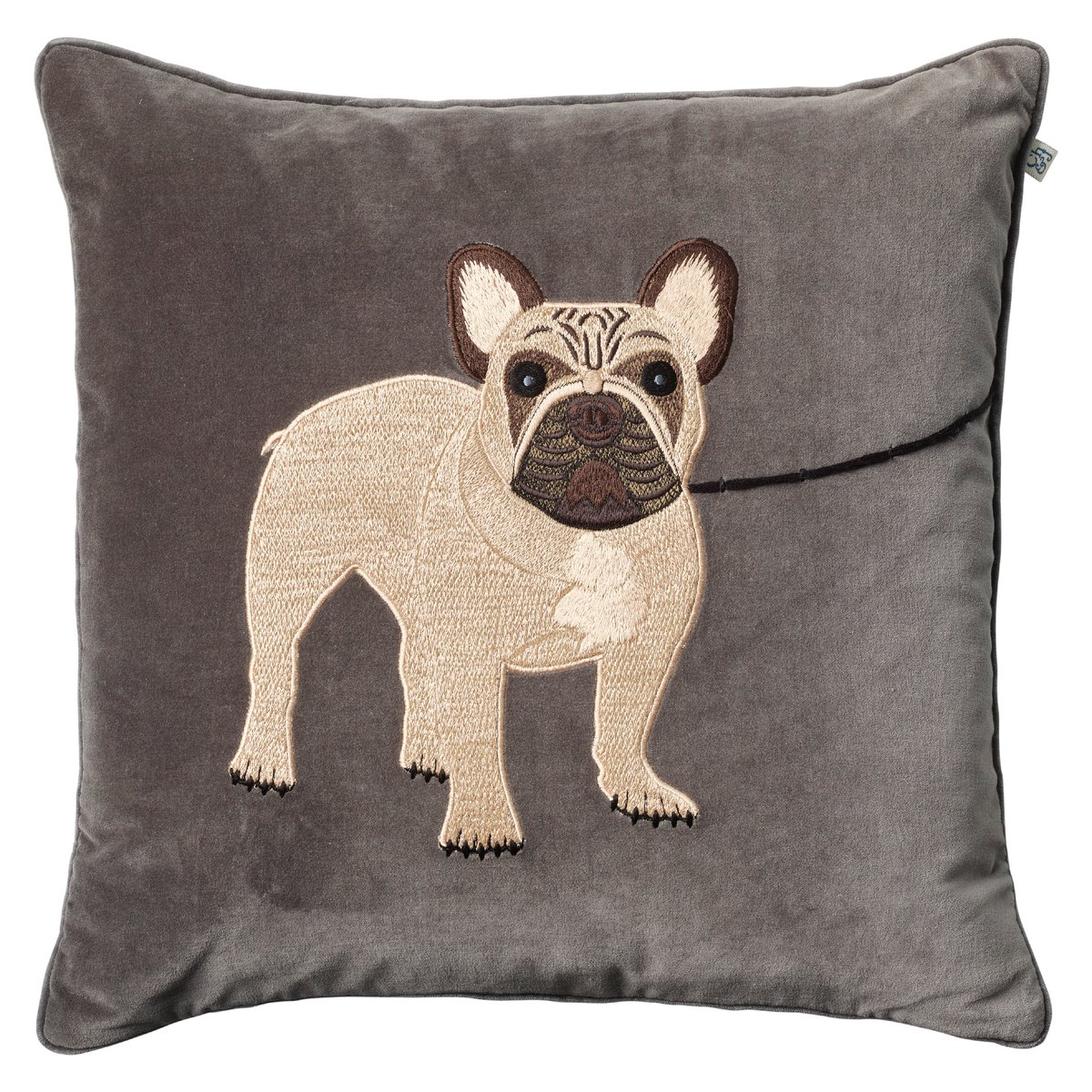 Bilde av Chhatwal & Jonsson Embroidered French Bull Dog putevar 50x50 cm Grå