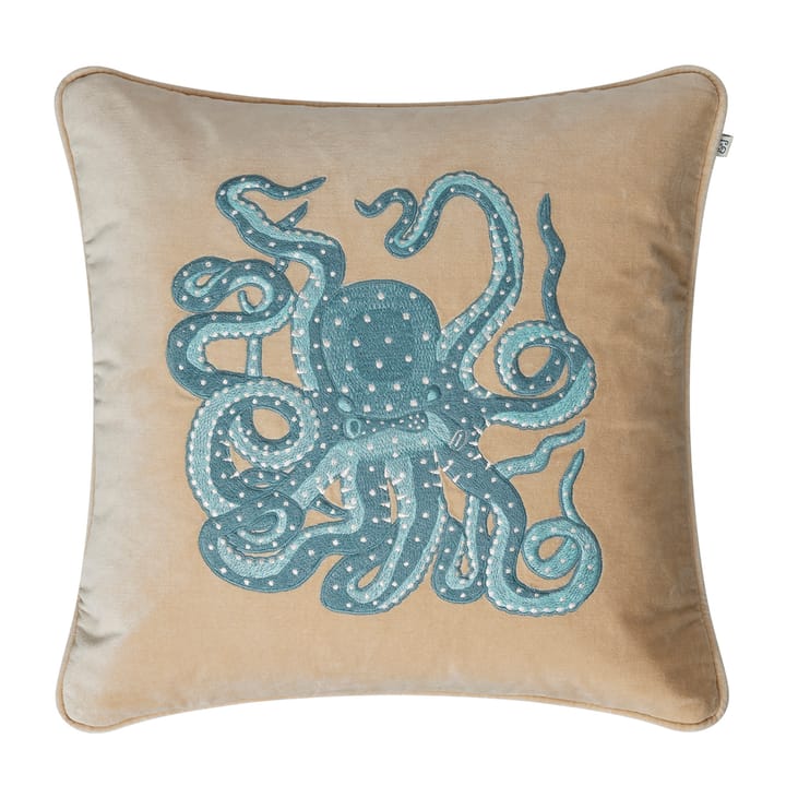 Embroidered Octopus putetrekk 50x50 cm - Beige-aqua - Chhatwal & Jonsson