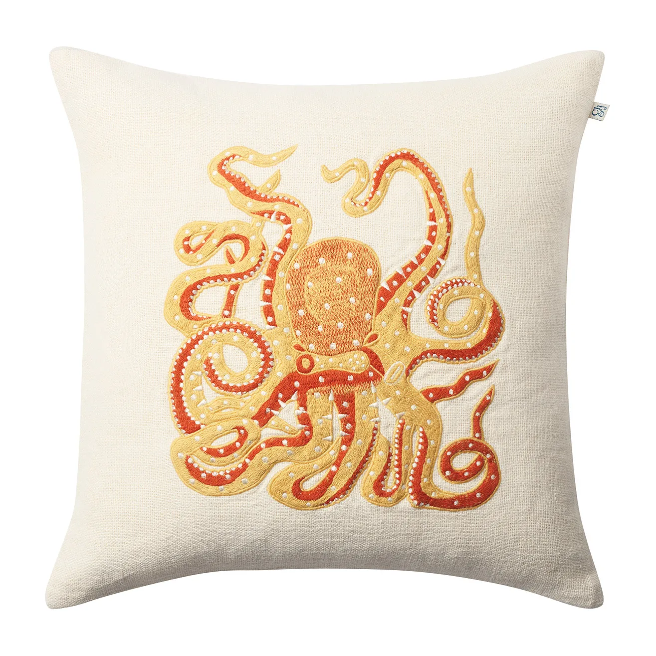 Embroidered Octopus putetrekk 50x50 cm, Spicy yellow-orange Chhatwal & Jonsson