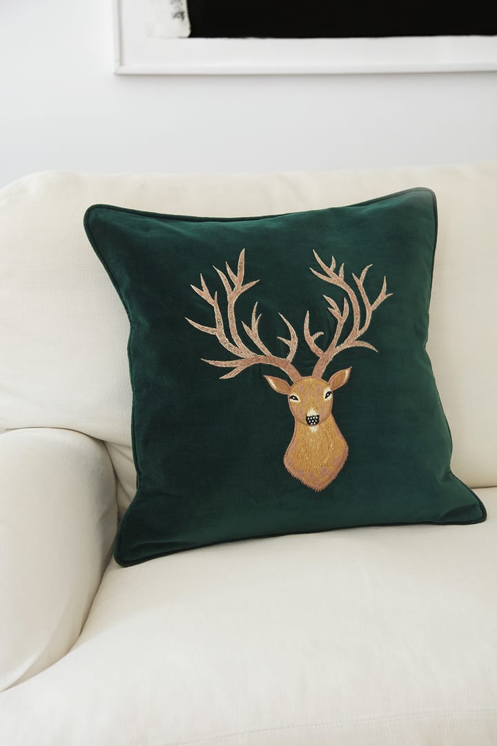 Embroidered Reindeer putetrekk 50 x 50 cm, Grønn Chhatwal & Jonsson