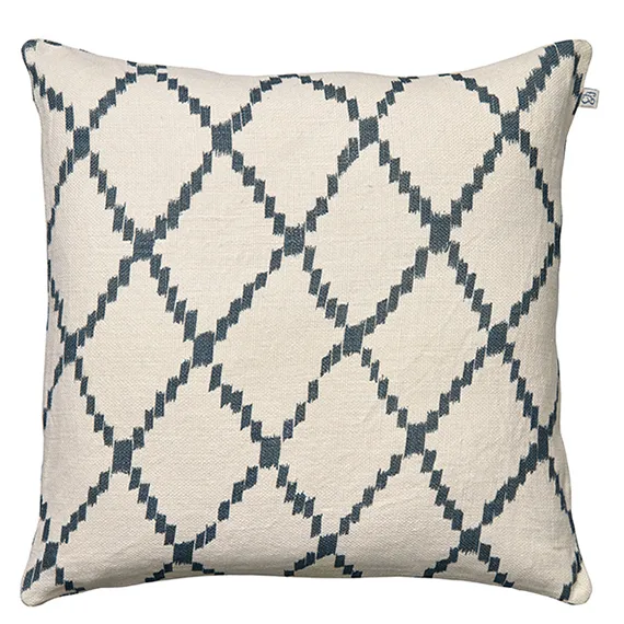 Ikat Kerela putevar 50x50 cm, Hvit-blå Chhatwal & Jonsson