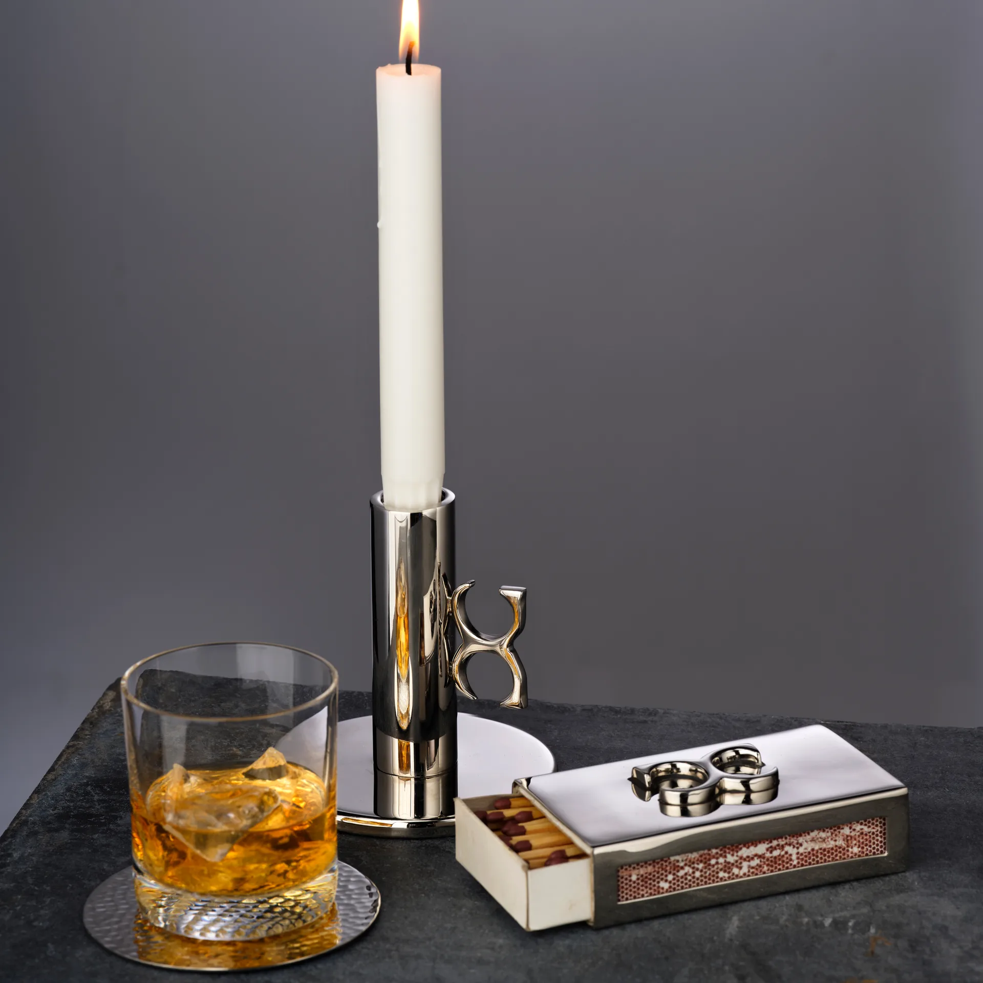 Glassunderlag hammered Ø10 cm 4-stk., Forniklet messing Classic Collection