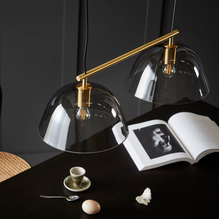 Wendo 70 taklampe røykfarget glass, Messingfinish CO Bankeryd