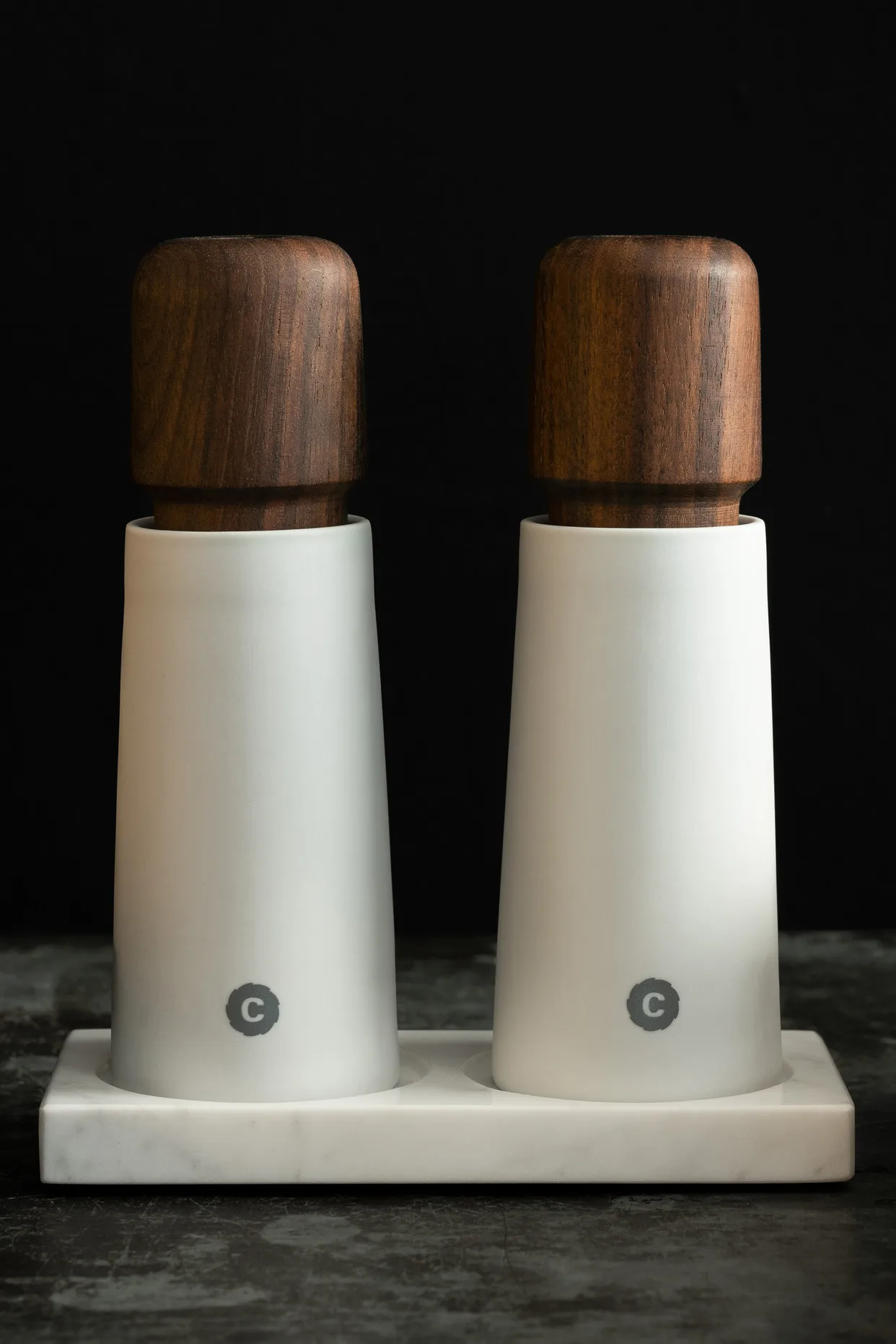 Tabletopper krydderkvernstativ, White marble Crushgrind