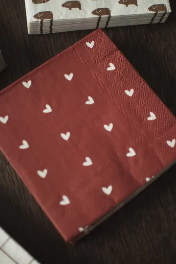 Heart pappersserviett 33x33 cm 20-pakning - Dark red - DBKD