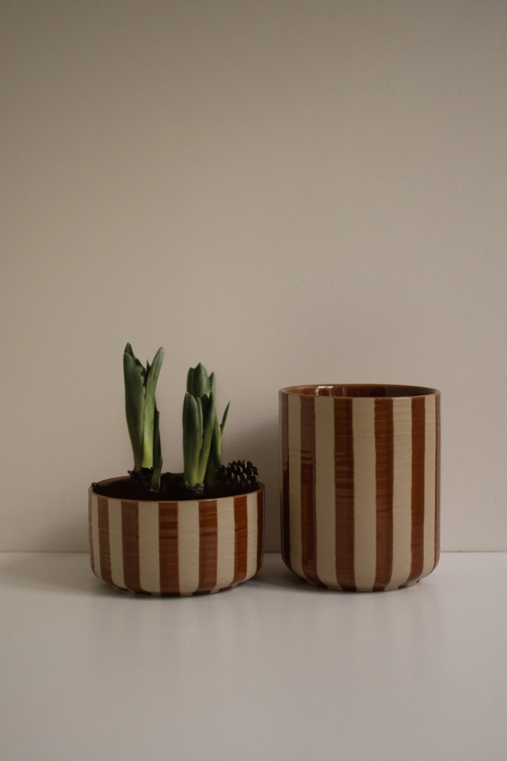 Line krukke Ø14x16 cm, Stripe nougat DBKD