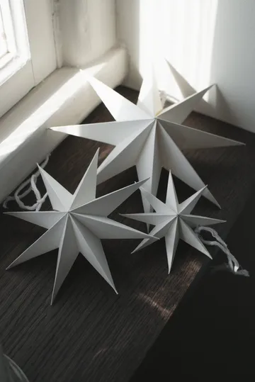 Paper winter star dekorasjonshengel - White, medium, Ø14 cm - DBKD