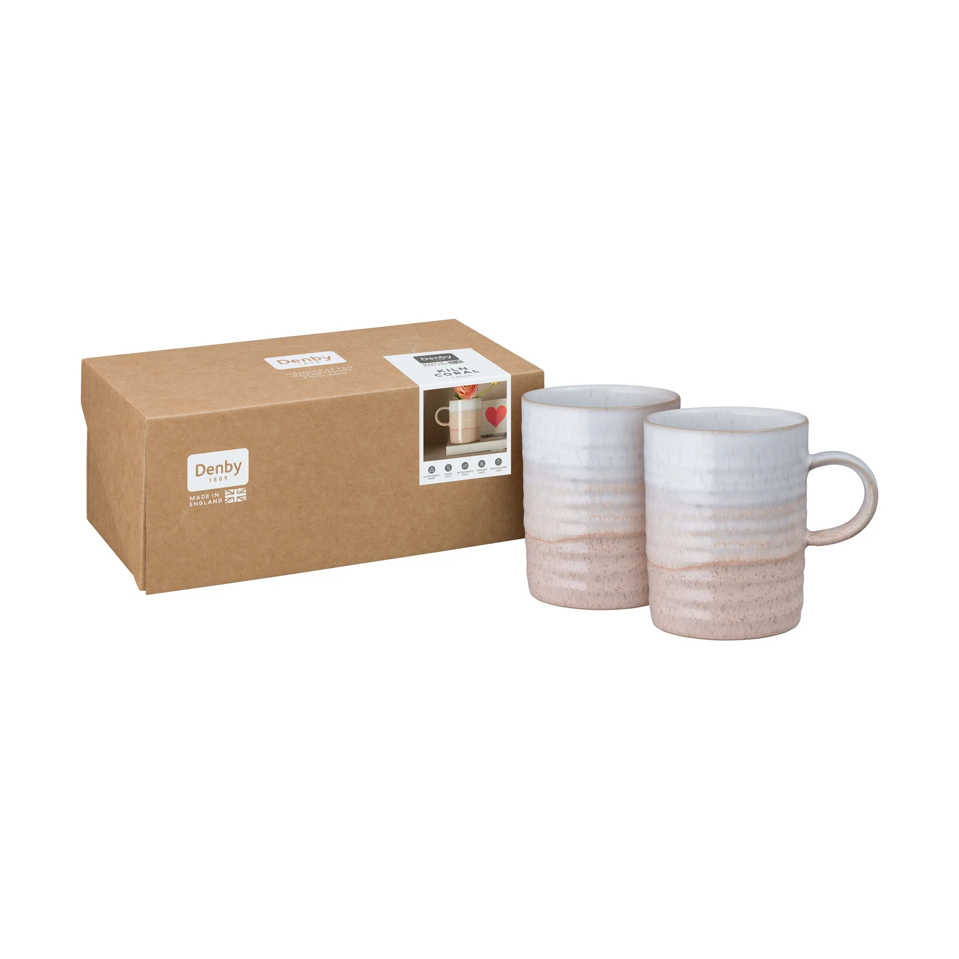 Kiln Coral rillet krus, Korall-beige, 2-pakning Denby