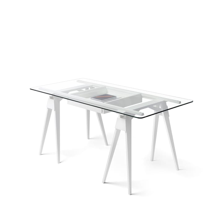 Arco skrivebord - hvit lakk, inkl. skuff, glassplate - Design House Stockholm