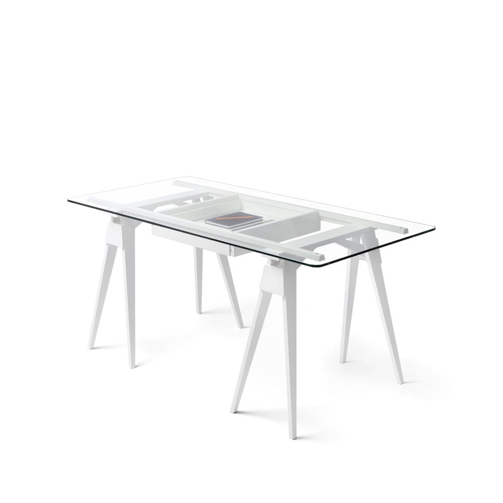 Design House Stockholm Arco skrivebord hvit lakk, inkl. skuff, glassplate