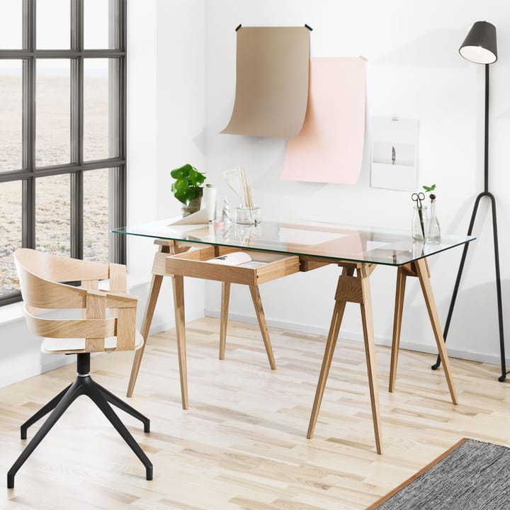 Arco skrivebord, sort lakk, inkl. skuff, glassplate Design House Stockholm