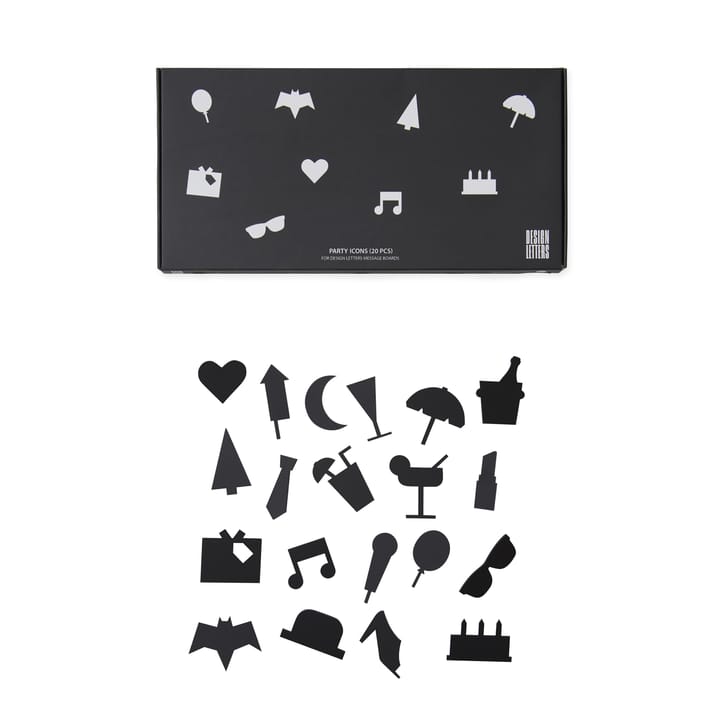 Party icons til oppslagstavle 20 deler - svart - Design Letters